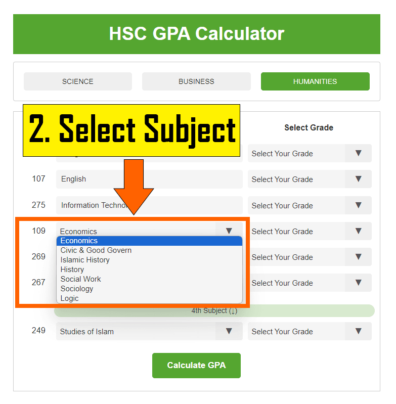 2nd Step - Select HSC Subjects