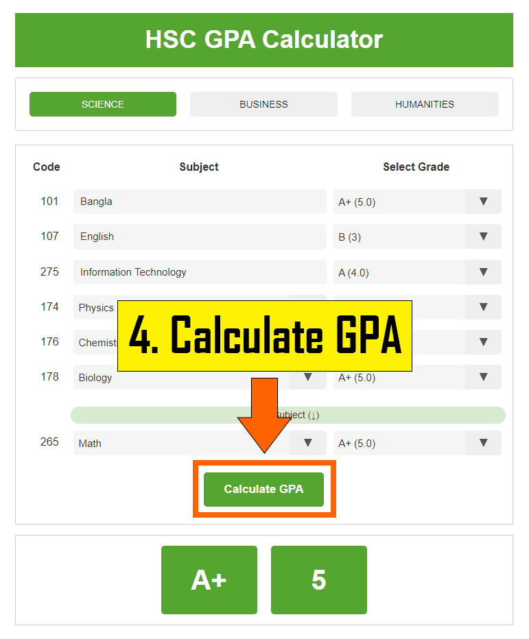 4th Step - Calculate HSC GPA